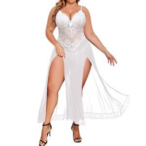 4211 Sexy Lingerie Plus Size Sexy Mesh Maxi Nightdress Strappy Exotic